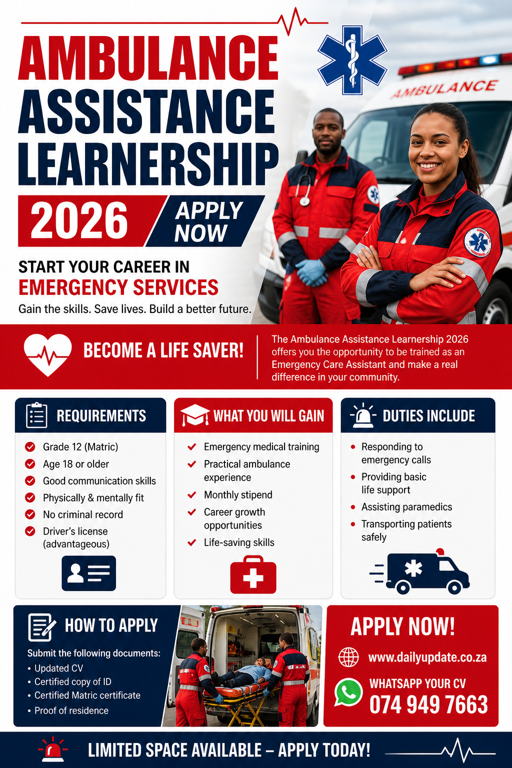 Ambulance Assistance Learnership 2026